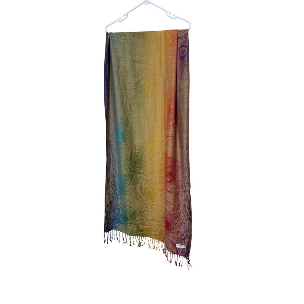 Pashmina Scarf Womens One Size Rainbow Peacock Feather‎ Fringe Shawl Wrap